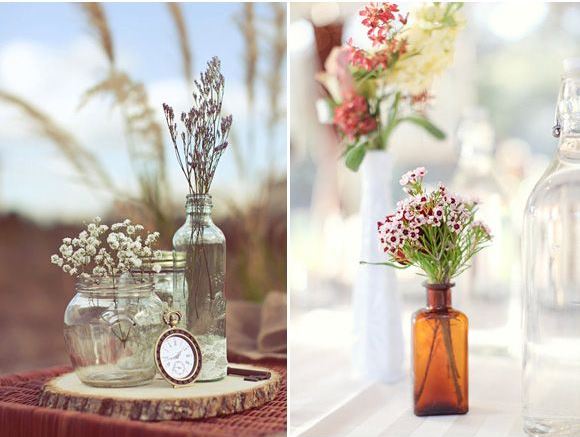 idei asezare flori vase flori tematica nunta rustica sticle borcane mason jars bucuresti