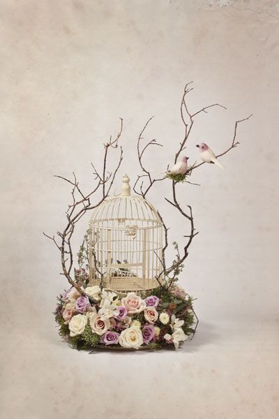 inspiratie idei decor nunta aranajament colivie cu flori colivie decorativa