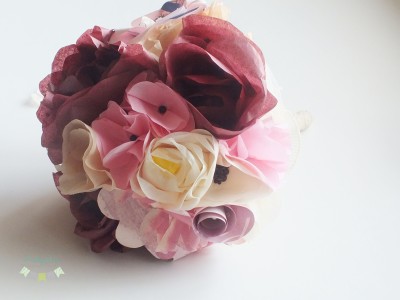 buchet de mireasa marsala si roz romantic vintage flori din hartie