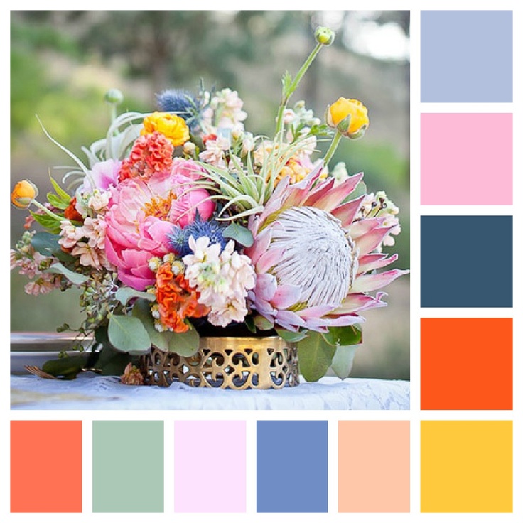 paleta culori nunta colorata vara culori galben portocaliu orange roz albastru verde smarald