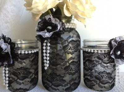 mason jars borcane rustice vintage decor de nunta alb negru